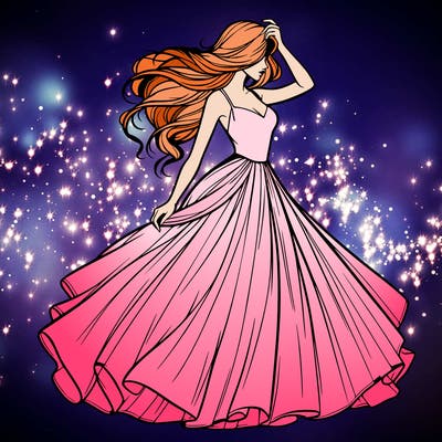 realistic woman with dress flowing in the wind