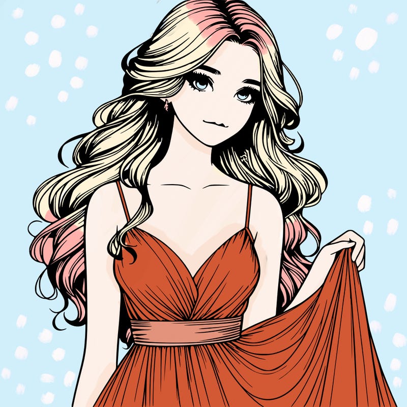 realistic girl in flowy silky prom dress