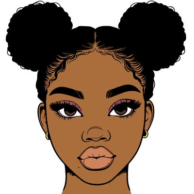 realistic black woman with two buns