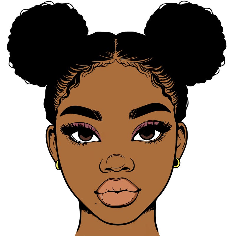 realistic black woman with two buns