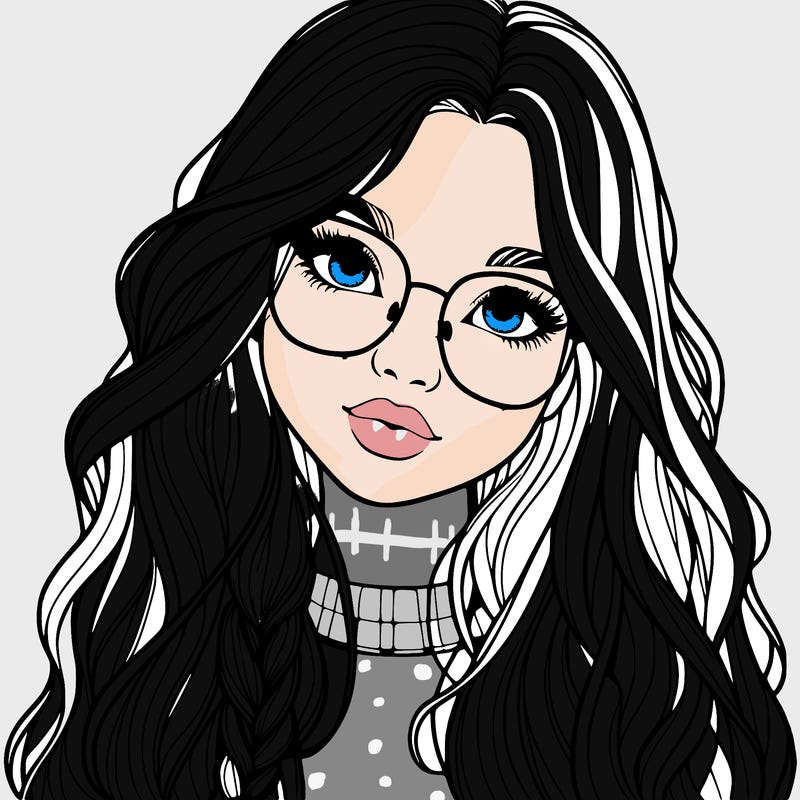 girl with long hair and freckles and glasses realistic