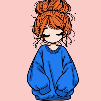 girl with baggy sweatshirt and messy bun