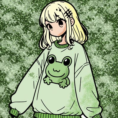 girl wearing frogging sweatshirt