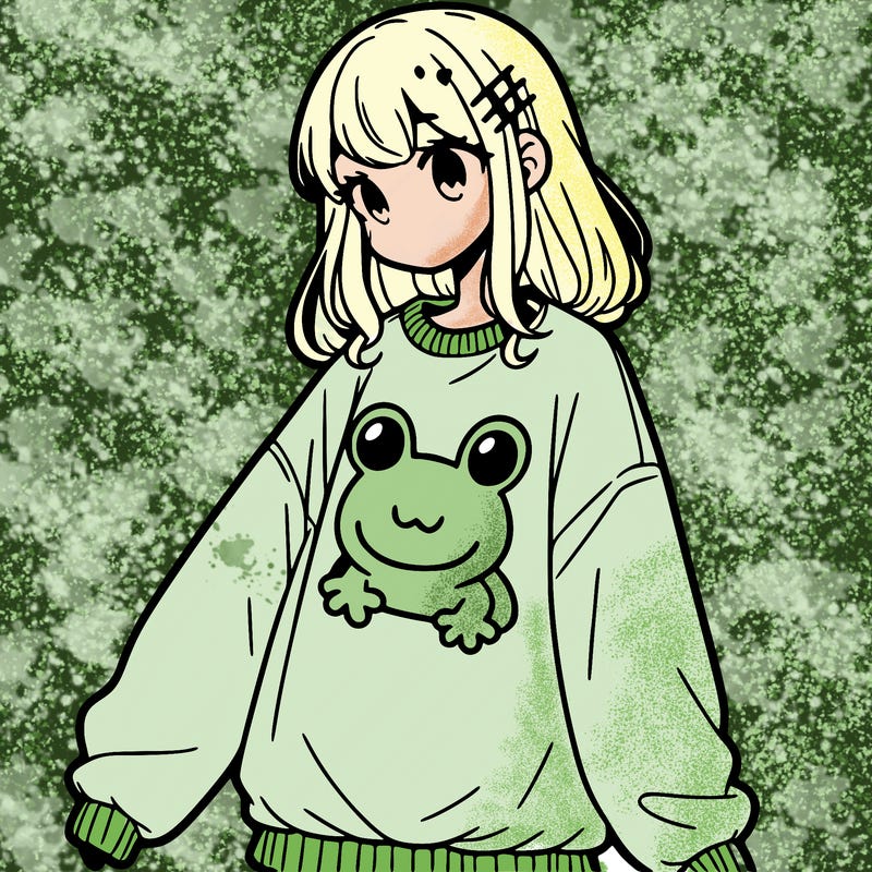 girl wearing frogging sweatshirt