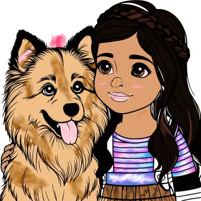 a girl with her dog realistic
