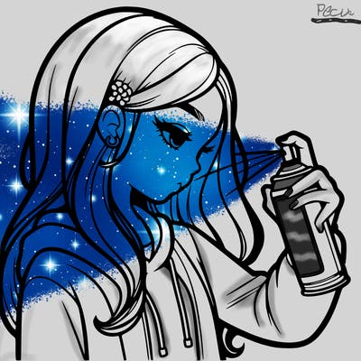 a realistic girl spray painting