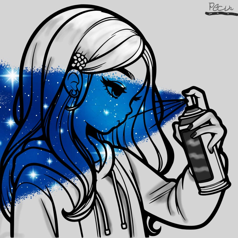 a realistic girl spray painting