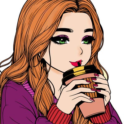 realistic girl drinking coffee