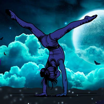 realistic gymnastic hand stand girl in four splits