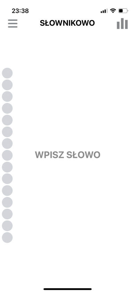 Minimalist word game interface for the Slownikowo mode in the Literalnie app