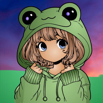a cute teenage girl wearing a frog hoodie
