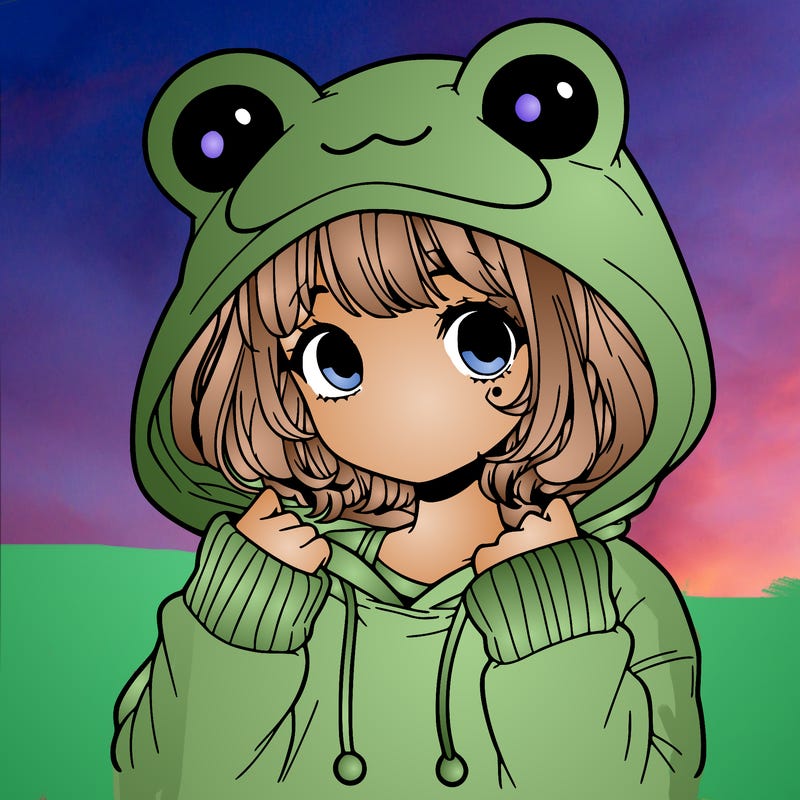 a cute teenage girl wearing a frog hoodie