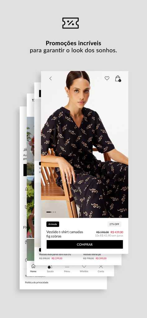 Capture d'écran mobile de l'application OFF Premium présentant une réduction sur une robe Animale