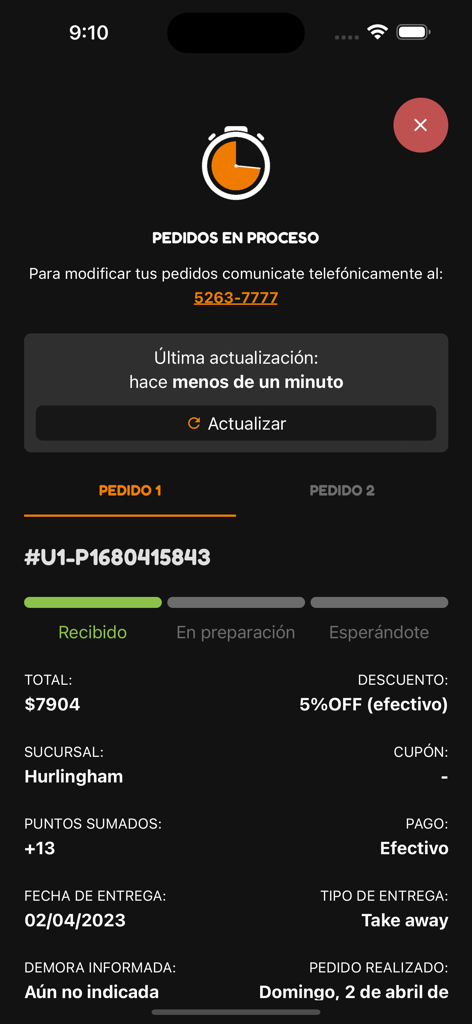 Ishidan - 石段アプリの注文追跡画面。価格と場所を含む寿司のテイクアウト注文のステータスが表示されています。
