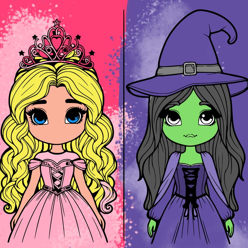 two realistic girls one princess one witch