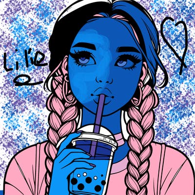 realistic girl with braided hair drinking boba