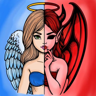 realistic angel half demon