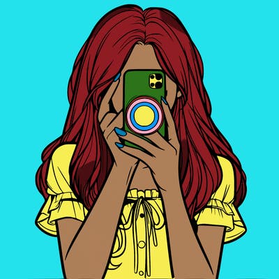 a realistic girl holding her phone taking pictures