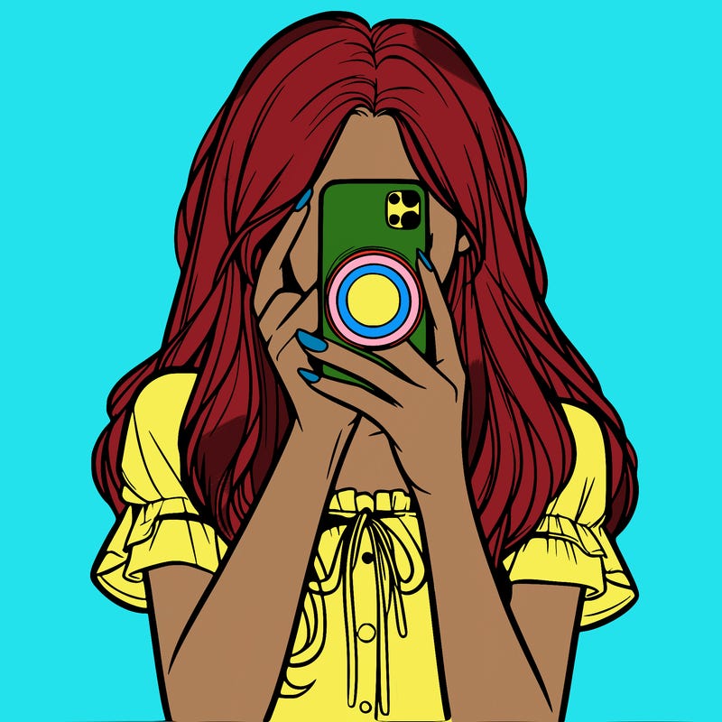 a realistic girl holding her phone taking pictures