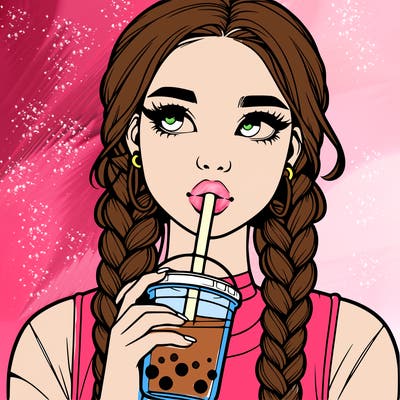 realistic girl with braided hair drinking boba