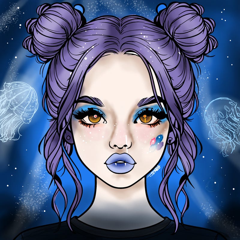 realistic girl with two buns in hair and lips