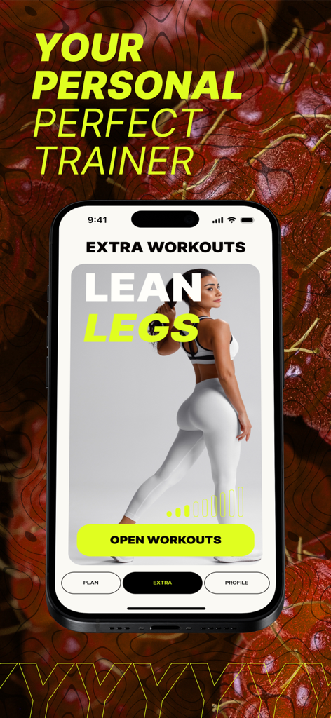 Shapy personal fitness app interface showing an extra workout plan for lean legs