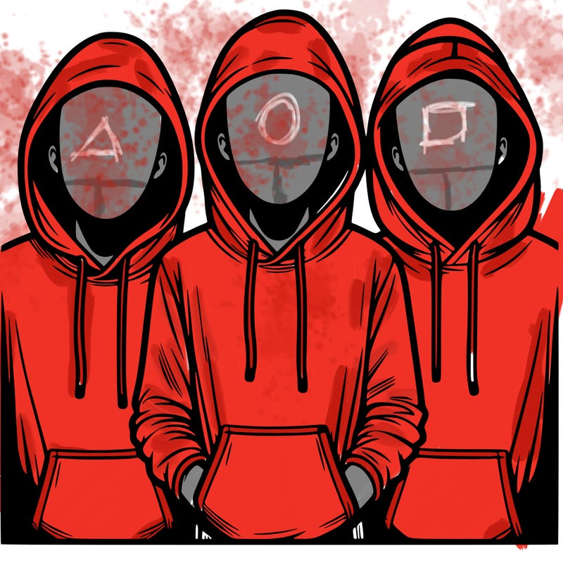 3 faceless people in  hoodies