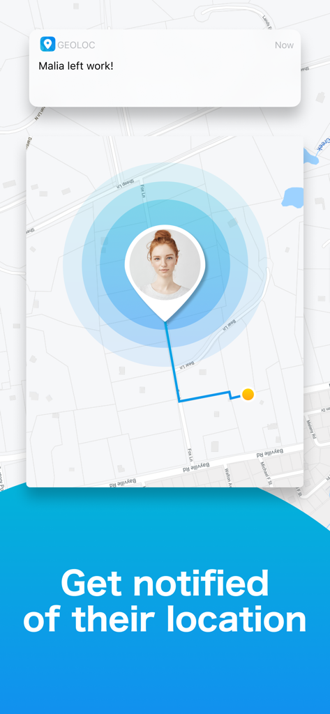 GeoLoc - GPS Location Tracker - GeoLocアプリの通知。マップ上に家族メンバーの位置が表示されています