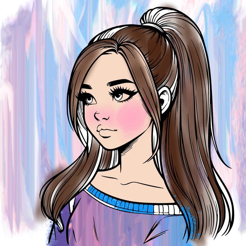 realistic girl with a high ponytail