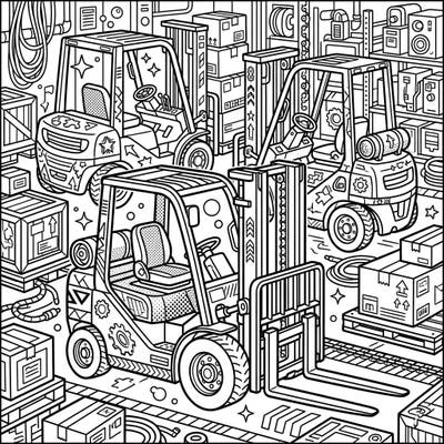Discover the unique blend of industrial machinery and vibrant Pop Art in this detailed coloring page. Designed for adults, it offers an intricate and engaging artistic experience with a cool, retro vibe.