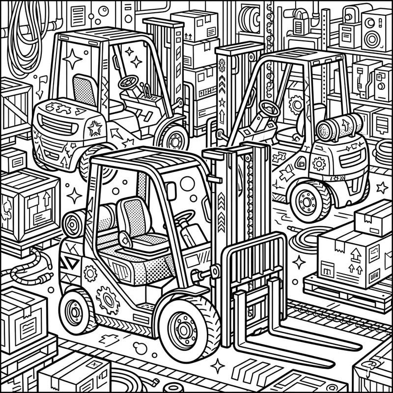 Discover the unique blend of industrial machinery and vibrant Pop Art in this detailed coloring page. Designed for adults, it offers an intricate and engaging artistic experience with a cool, retro vibe.