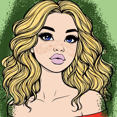 realistic girl with wavy hair and lips