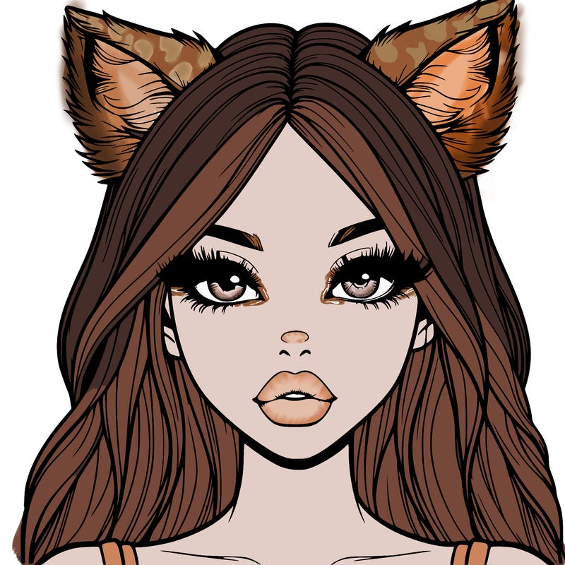 realistic girl with fox ears and realistic lips