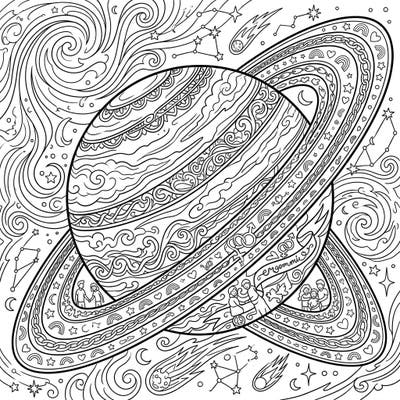 Journey to a captivating cosmos with our Gothic Pride Gas Giant coloring page. This intricate design blends celestial wonder with symbols of love and diversity for a truly unique artistic experience.