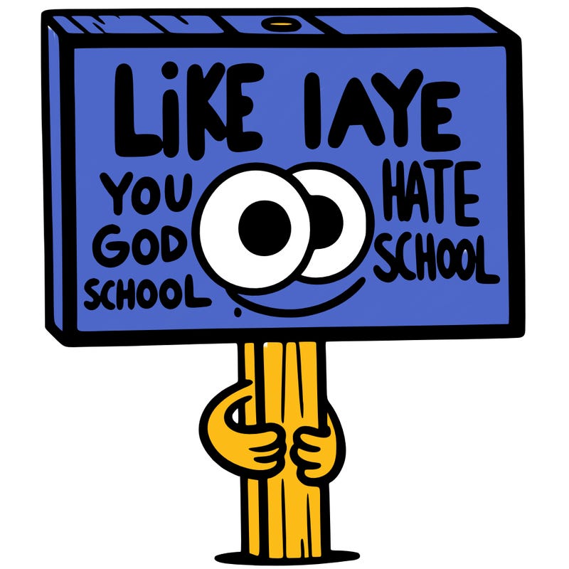 a sign with words on it saying like if you hate school