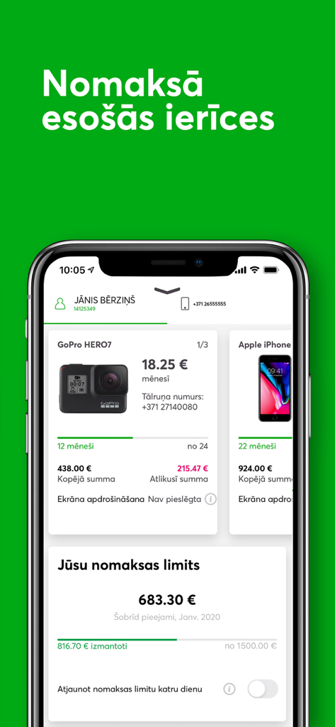 ManaBite - ManaBite app screen showing device installment plans and credit limits