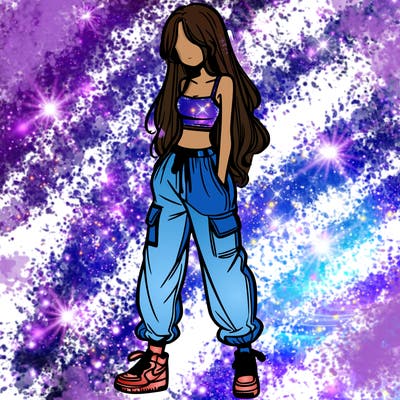 girl in baggy pants crop top and long hair