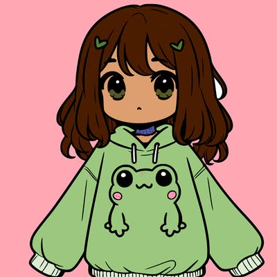 girl wearing frogging sweatshirt