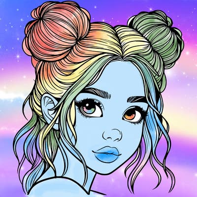 realistic girl with hair buns on her head