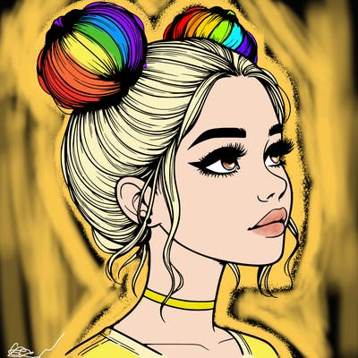 realistic girl with buns on the top of her head