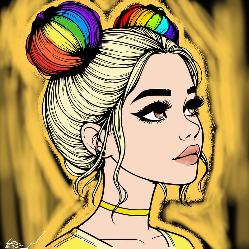 realistic girl with buns on the top of her head