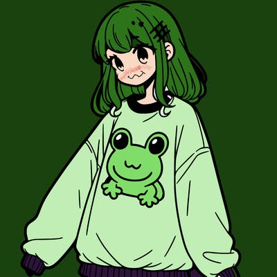 girl wearing frogging sweatshirt