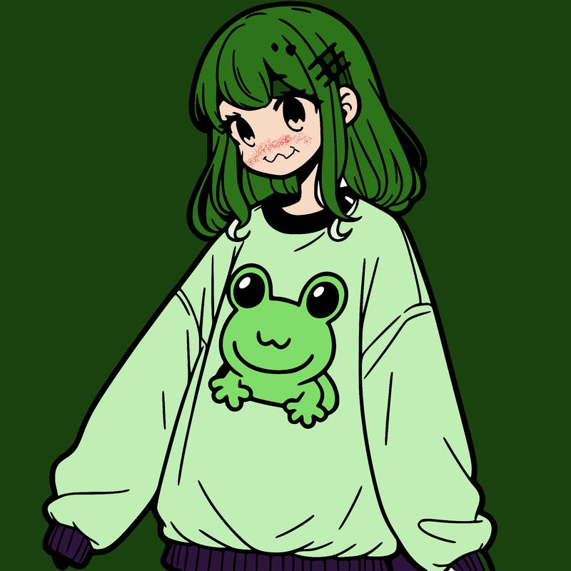 girl wearing frogging sweatshirt