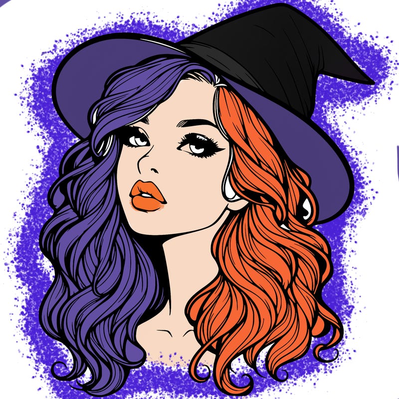 realistic witch girl with wavy hair and lips