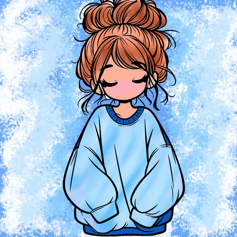 girl with baggy sweatshirt and messy bun