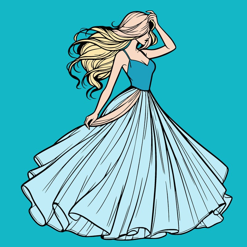 realistic woman with dress flowing in the wind