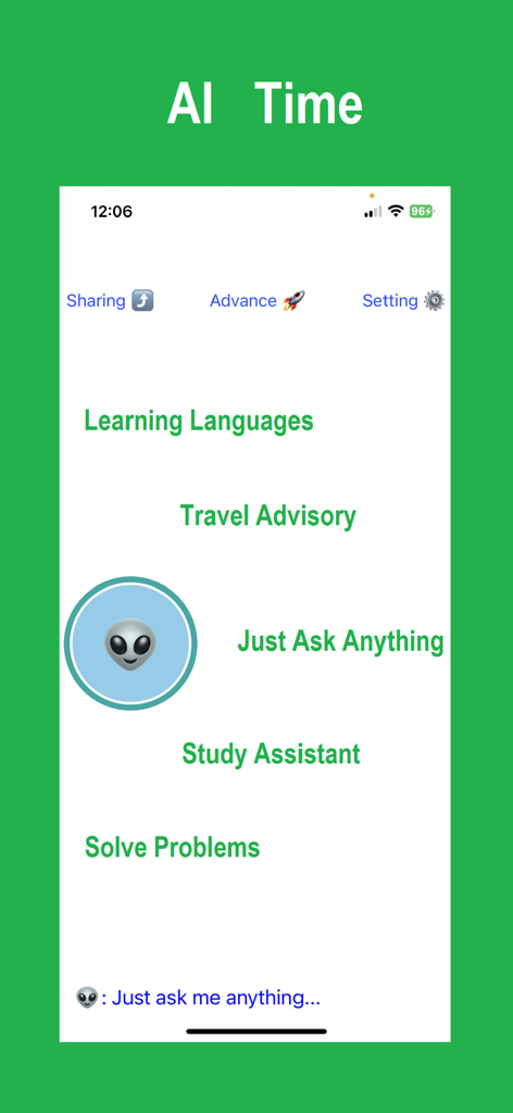 AI Voice Assistant - AIボイスアシスタントアプリのメイン画面に、言語学習と学習支援のオプションが表示されています。