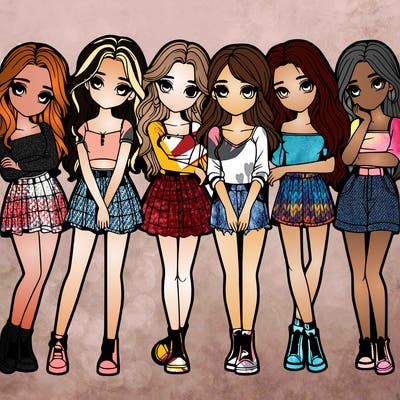 a group of girls realistic