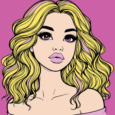 realistic girl with wavy hair and lips