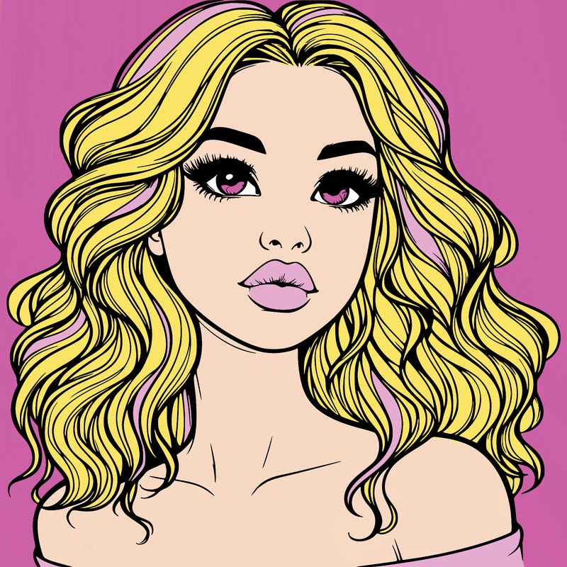 realistic girl with wavy hair and lips
